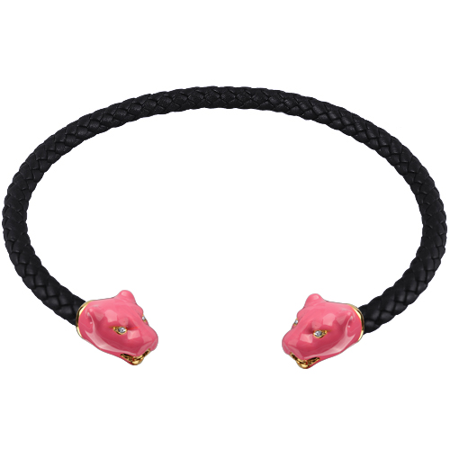 Чокер пантера (эмаль фуксия, кристаллы SW белые; покрытие золото)