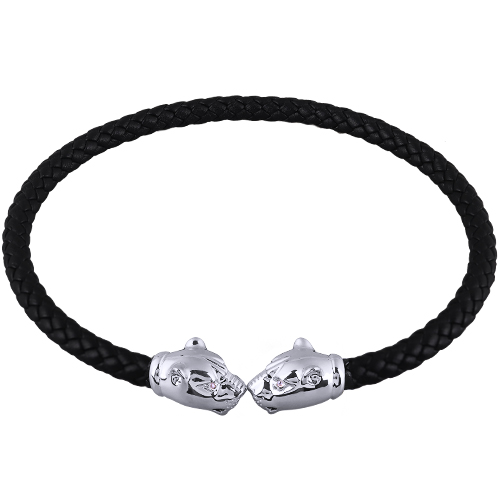 Чокер пантера (кристаллы SW белые, натуральная кожа; покрытие родий)