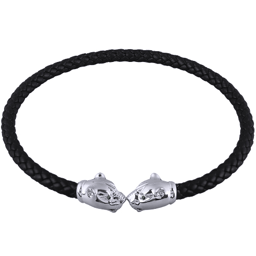 Чокер пантера (кристаллы SW черные, натуральная кожа; покрытие родий)