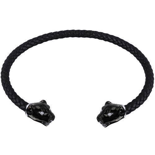 Чокер пантера (эмаль черная, кристаллы SW белые; покрытие родий)