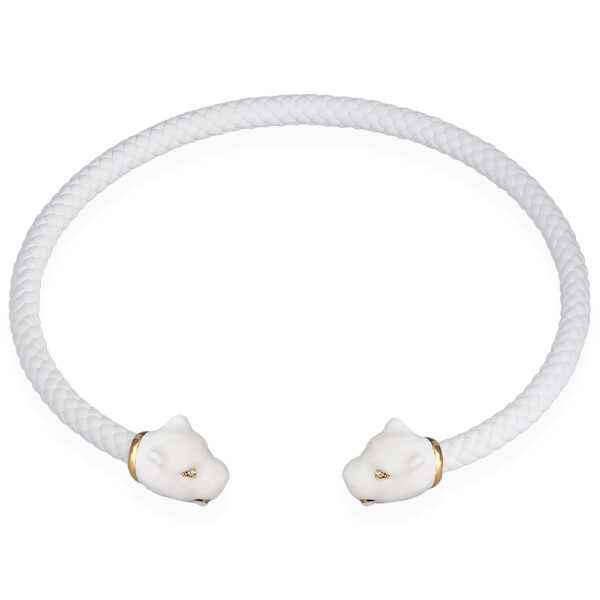 Чокер пантера (эмаль белая, кожа белая, кристаллы SW белые; золото)