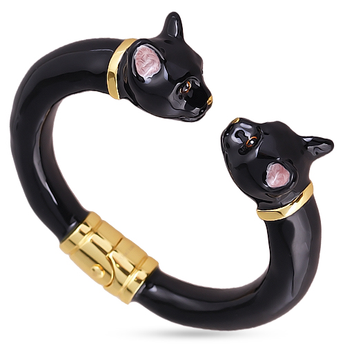 Браслет кошка женский купить (эмаль черная; покрытие золото) - интернет-магазин Uvelina