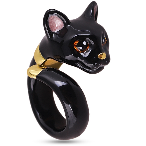 Кольцо кошка (эмаль черная; покрытие золото)