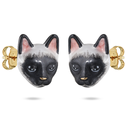 Купить серьги кошки пуссеты (эмаль бело-черная; покрытие золото) - интернет-магазин Uvelina