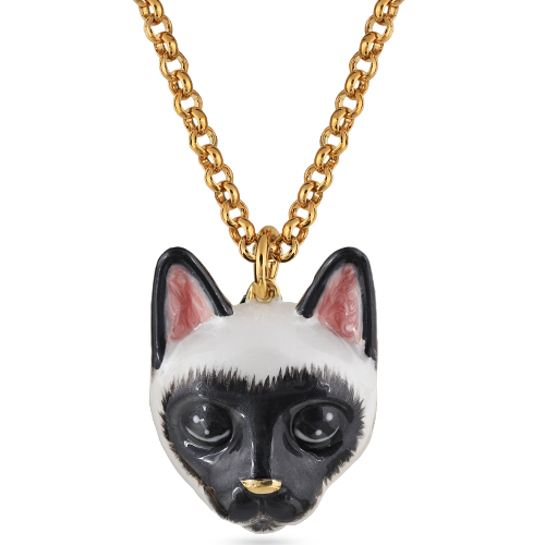 Кулон кошка (эмаль бело-черная 4.5см; покрытие золото) 90см
