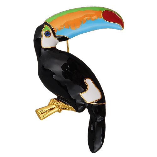 Купить брошь Тукан (эмаль голубая, зеленая, оранж, черная; покрытие золото) - Uvelina