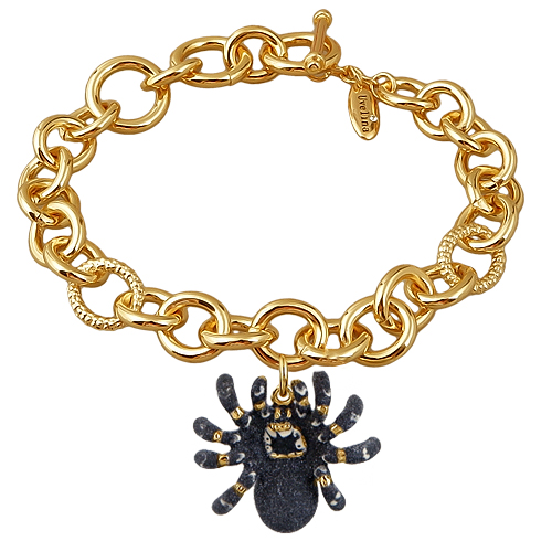 Браслет паук (эмаль матовая черная; покрытие золото) 18-23см