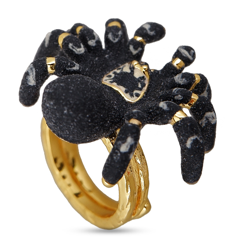 Кольцо паук (эмаль матовая черная; покрытие золото)