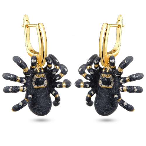 Серьги паук (эмаль матовая черная, белая; покрытие золото)