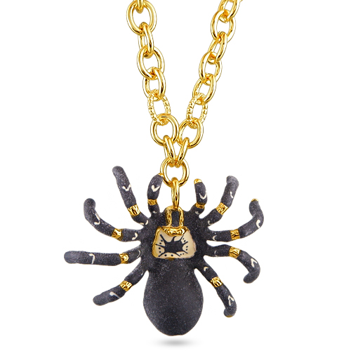 Кулон паук (эмаль матовая черная; покрытие золото) 80-84см