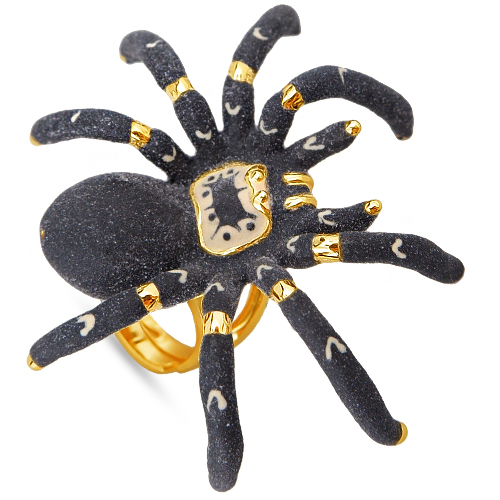 Кольцо паук (эмаль матовая черная; покрытие золото)