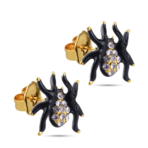 Пусеты паук (эмаль черная, кристаллы SW белые; покрытие золото)