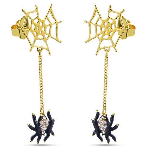 Серьги паук (эмаль черная, кристаллы SW белые; покрыти золото)