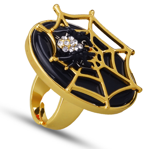 Кольцо паук (эмаль черная, кристаллы SW белые; покрытие золото)