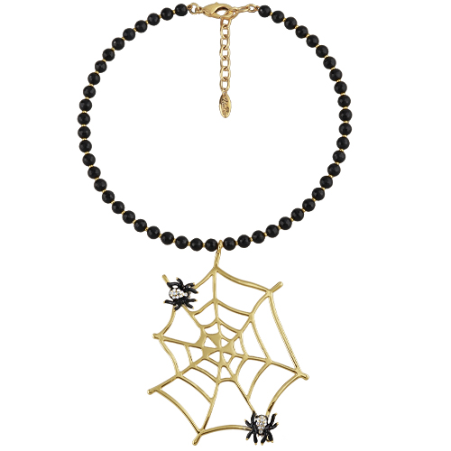 Колье паук (эмаль черная, кристаллы SW, агат; покрытие золото) 38-45см