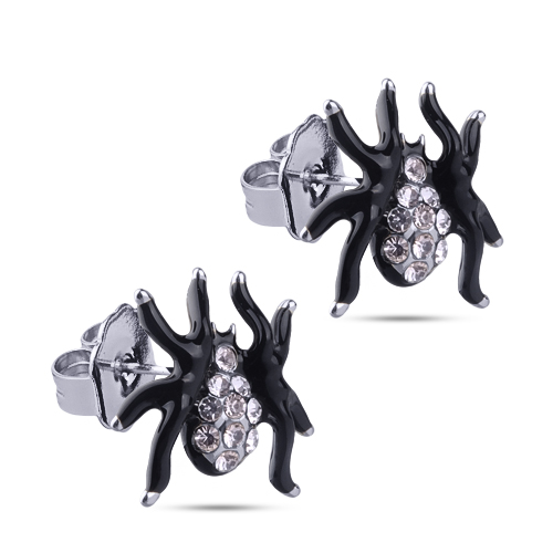 Пусеты паук (эмаль черная, кристаллы SW белые; покрытие родий)