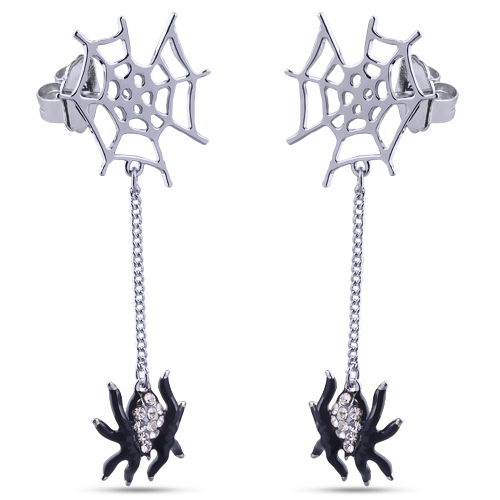 Серьги паук (эмаль черная, кристаллы SW; покрытие родий)