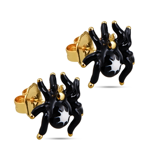 Пусеты паук (эмаль черная, белая; покрытие золото)