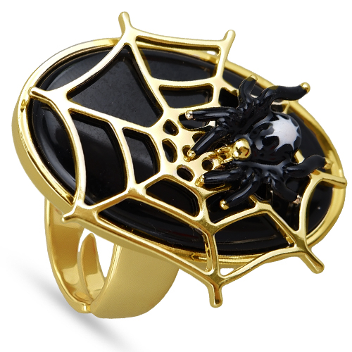 Кольцо паук (эмаль черная, белая; покрытие золото)