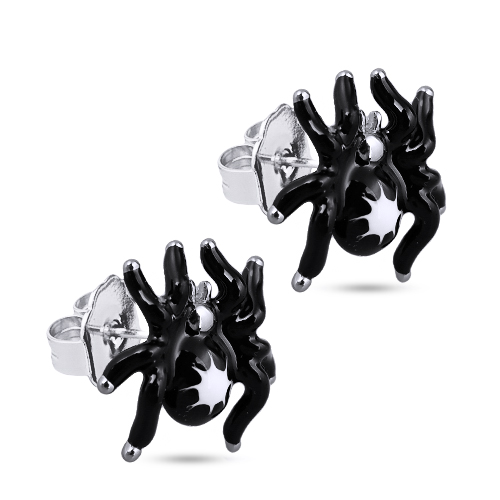 Пусеты паук (эмаль черная, белая; покрытие родий)