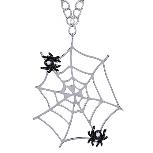Кулон паук (эмаль черная, белая; покрытие родий) 90см