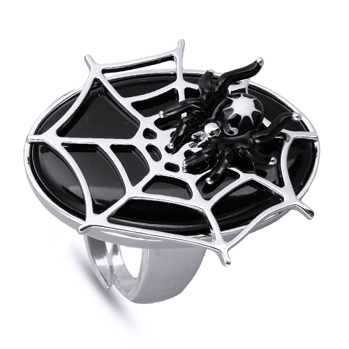 Кольцо паук (эмаль черная, белая; покрытие родий)