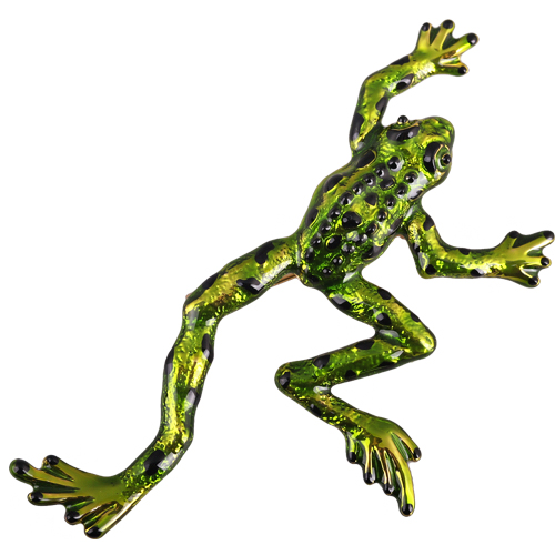 Брошь лягушка (эмаль зеленая; покрытие золото)