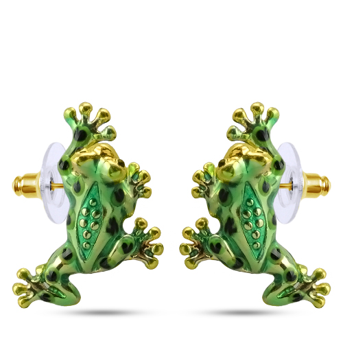 Серьги лягушки купить (эмаль зеленая; покрытие золото) - интернет-магазин Uvelina