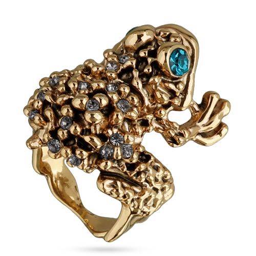 Кольцо (кристаллы серые, зеленые; покрытие золото)