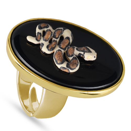 Кольцо змея (эмаль коричневая, бежевая; покрытие золото)