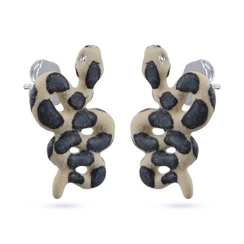 Серьги змея (эмаль черная, серая; покрытие родий)