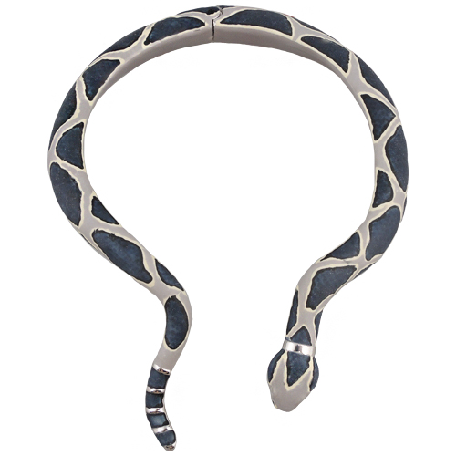 Колье змея (эмаль черная, серая; покрытие родий) 50см