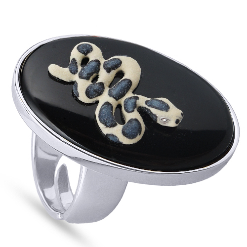 Кольцо змея (эмаль черная, серая, белая; покрытие родий)