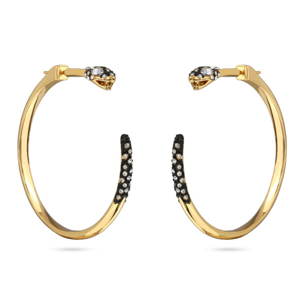 Серьги Змея (кристаллы SW белые; покрытие золото, черный родий)