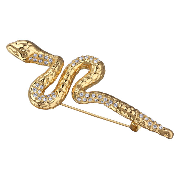Брошь Змея (кристаллы SW белые; покрытие золото)