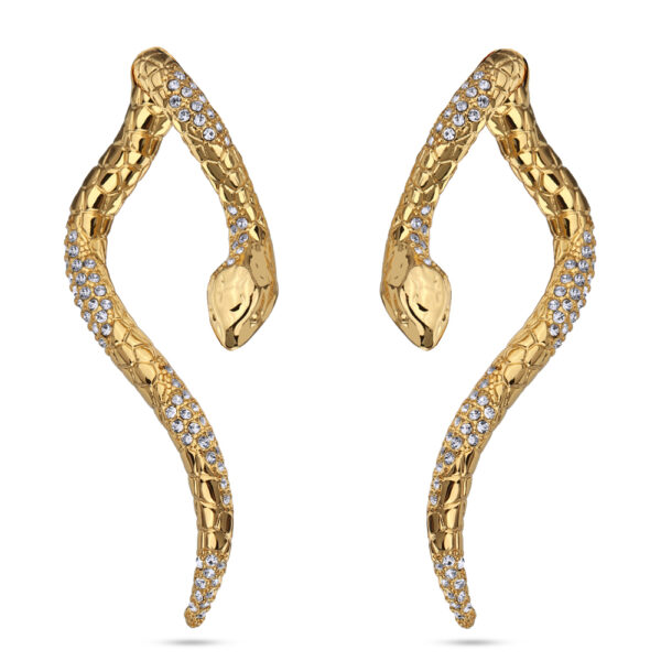 Серьги Змея (кристаллы SW белые; покрытие золото)