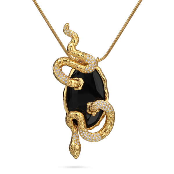 Кулон Змея (кристаллы SW белые; покрытие золото) 90см