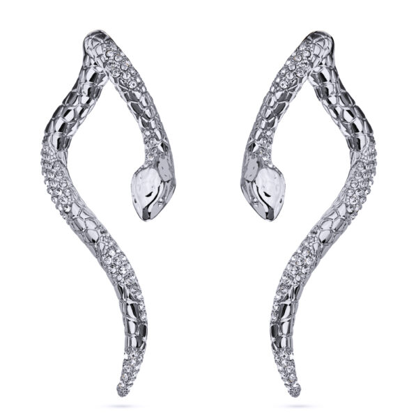 Серьги Змея (кристаллы SW белые; покрытие родий)