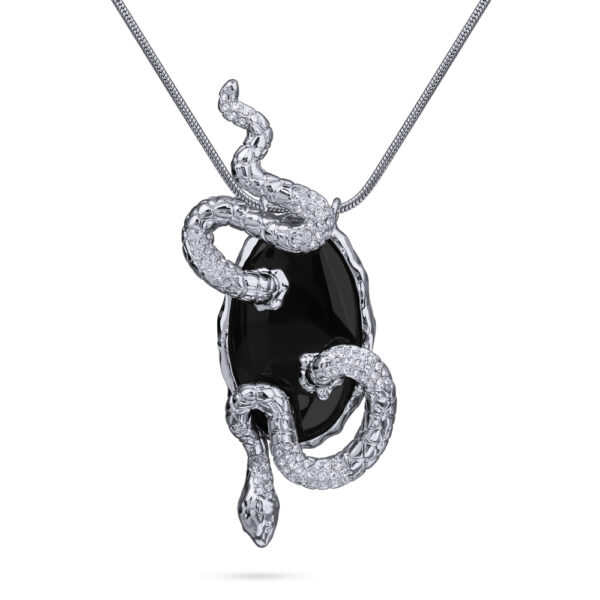Кулон Змея (кристаллы SW белые; покрытие родий) 90см