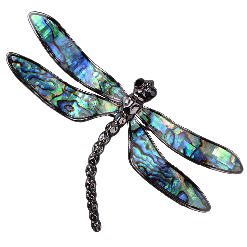 Брошь стрекоза (гелиотис; покрытие черный родий) 10см