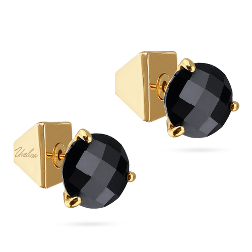 Пусеты (агат 10мм черный; покрытие золото)