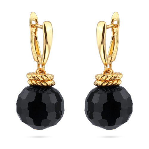 Серьги (агат 14мм черный; покрытие золото)