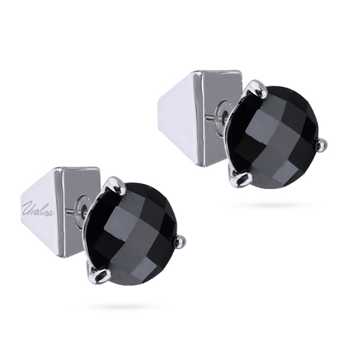 Пусеты (агат 10мм черный; покрытие родий)