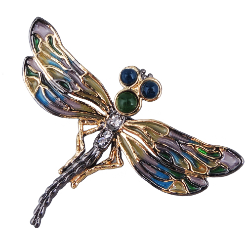 Брошь стрекоза (эмаль микс; покрытие черный родий, золото) 5см