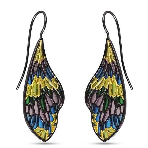 Серьги стрекоза (эмаль микс; покрытие черный родий, золото)