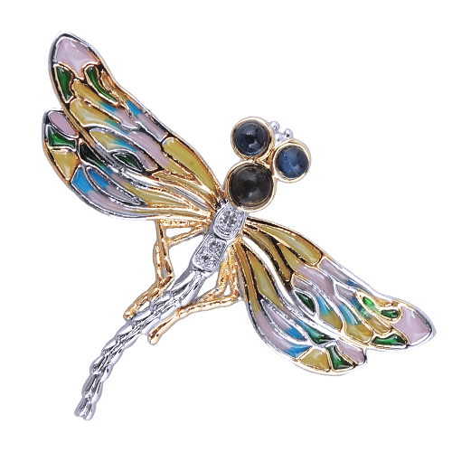 Брошь стрекоза (эмаль микс; покрытие родий, золото) 5см