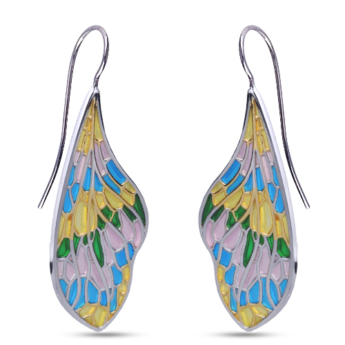 Серьги стрекоза (эмаль микс; покрытие родий, золото)