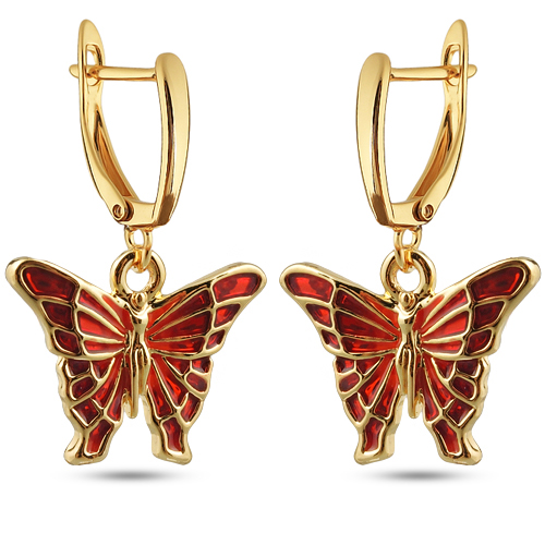 Серьги бабочки (эмаль красная; покрытие золото) - купить в интернет-магазине Uvelina