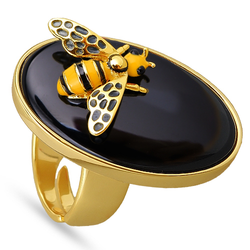 Кольцо пчела (эмаль желтая, черная; покрытие золото)