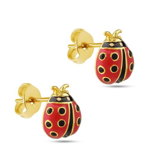 Пусеты божья коровка (эмаль красная, черная; покрытие золото)